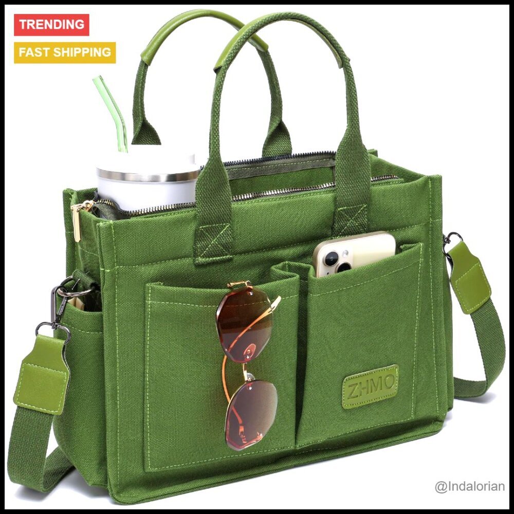 Canvas Tote Bag Large Capacity Laptop Work Travel Nurse Teacher Crossbody